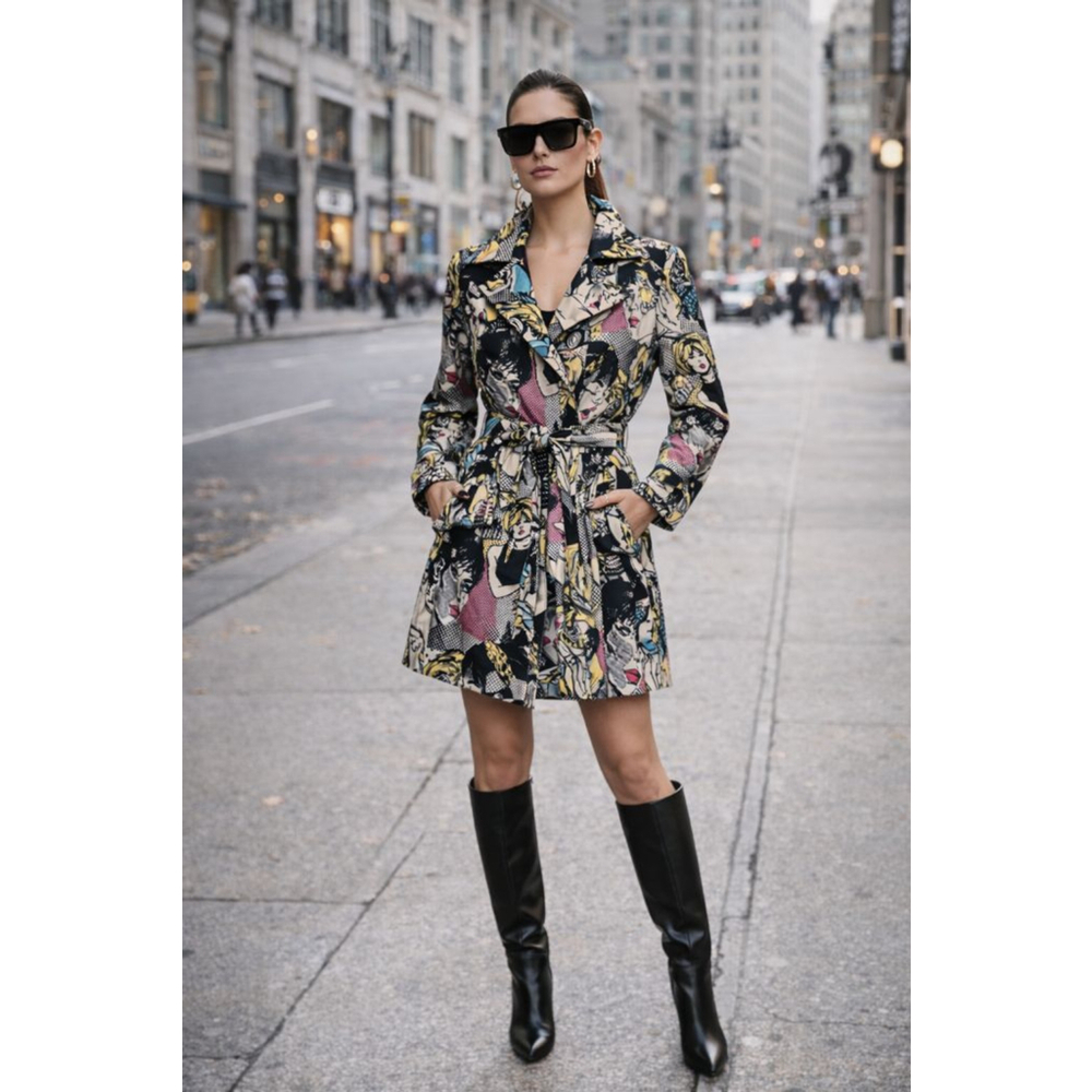 Women's Pop Art Trench Coat S Multi-color